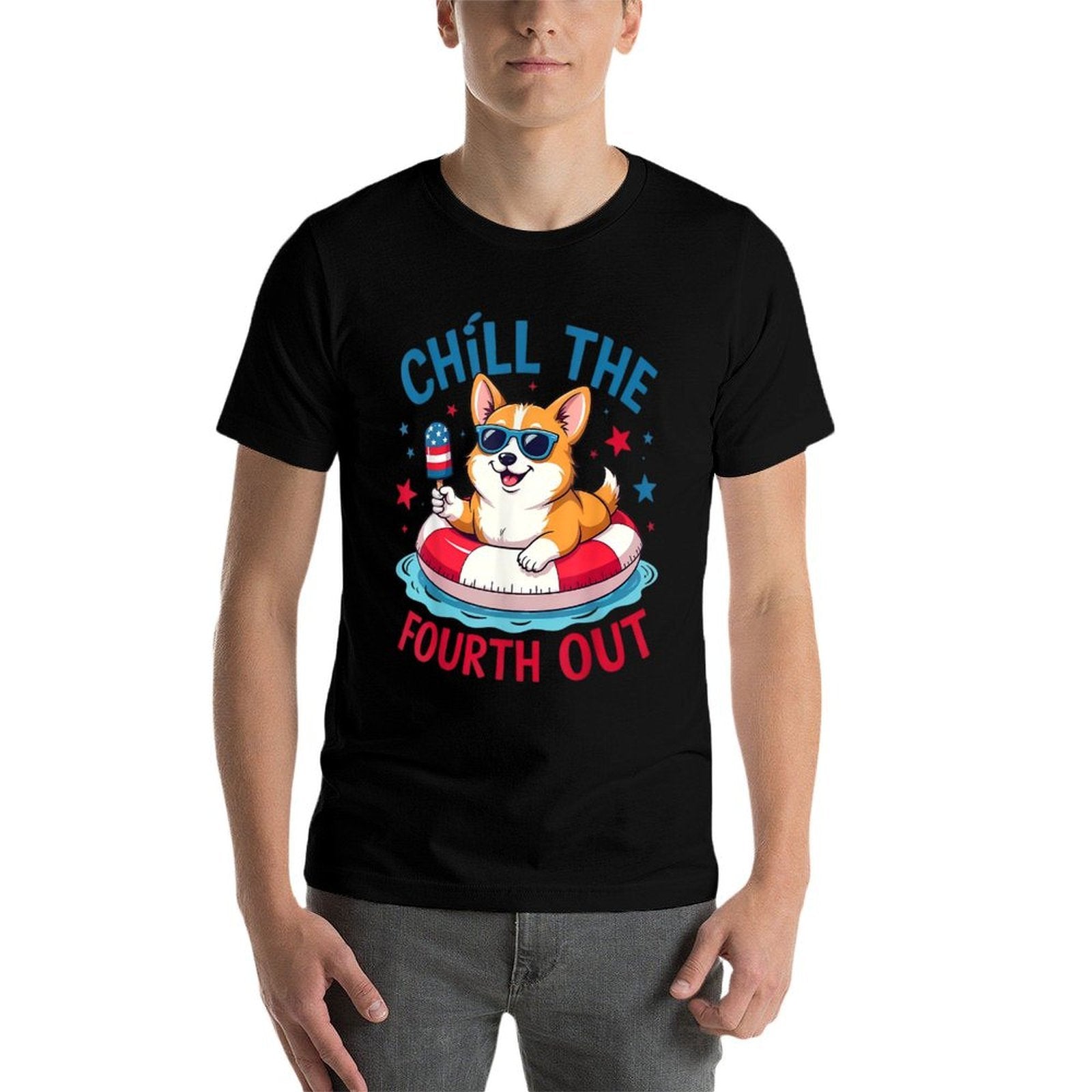 Chill The Fourth Out Cute Corgi Patriotic 4th Of July Comfortable T-Shirt