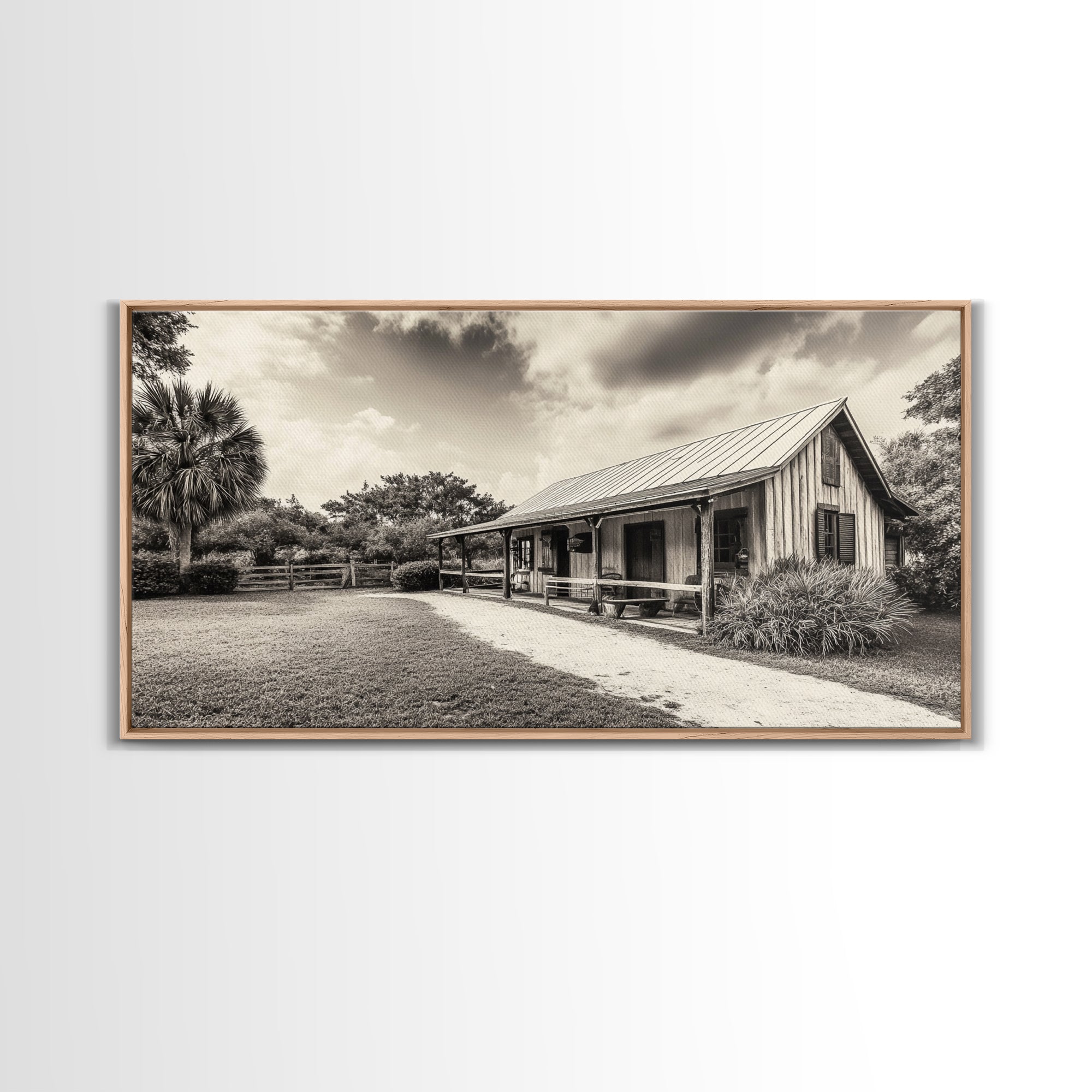 Rustic Cabin, Country House, Vintage Home, Farm Path, Framed Canvas Print, Farmhouse Wall Art, Living Room Decor, Autumn Country Vibes