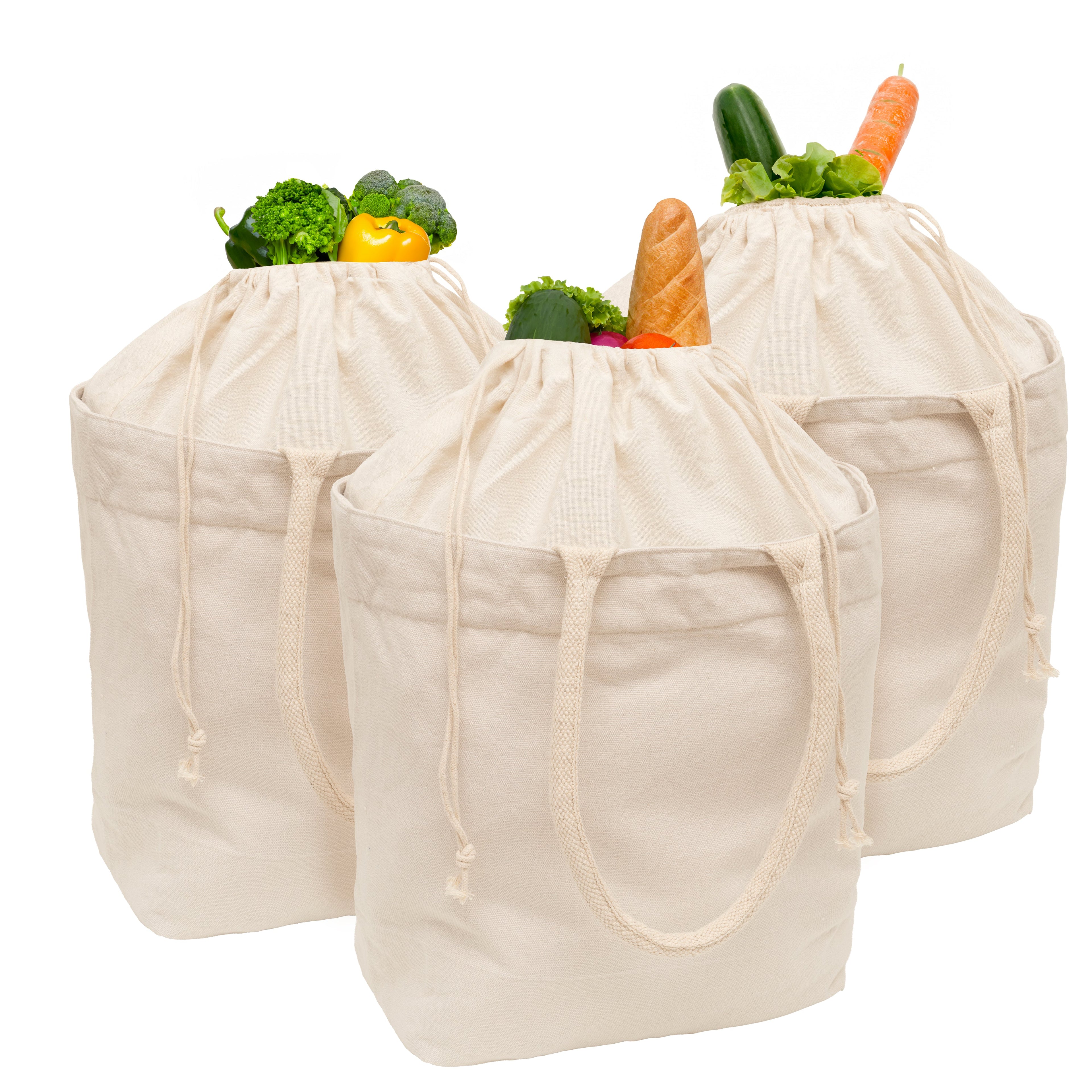 Canvas Grocery Tote with Drawstring — Organic Cotton, 70 lb Capacity