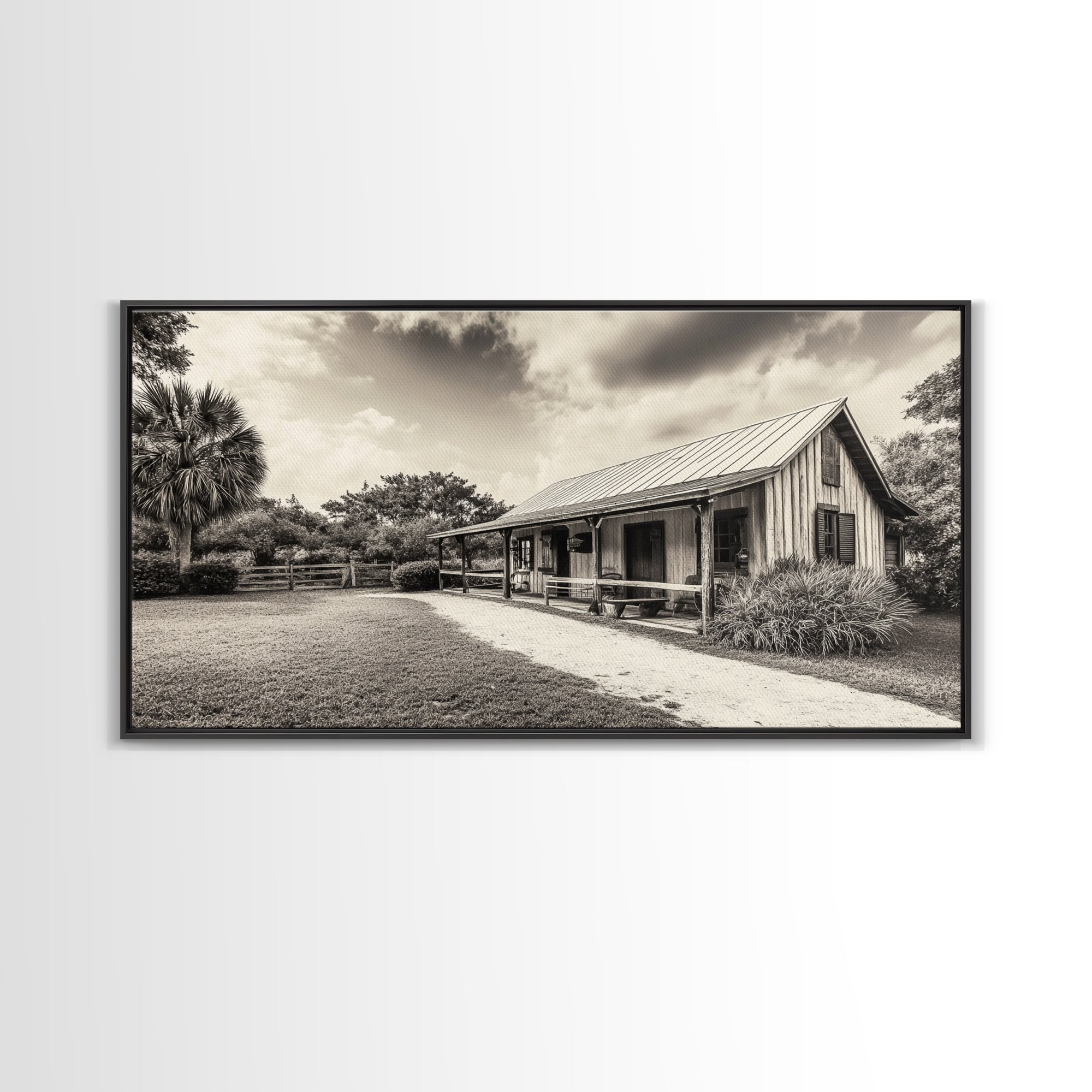 Rustic Cabin, Country House, Vintage Home, Farm Path, Framed Canvas Print, Farmhouse Wall Art, Living Room Decor, Autumn Country Vibes