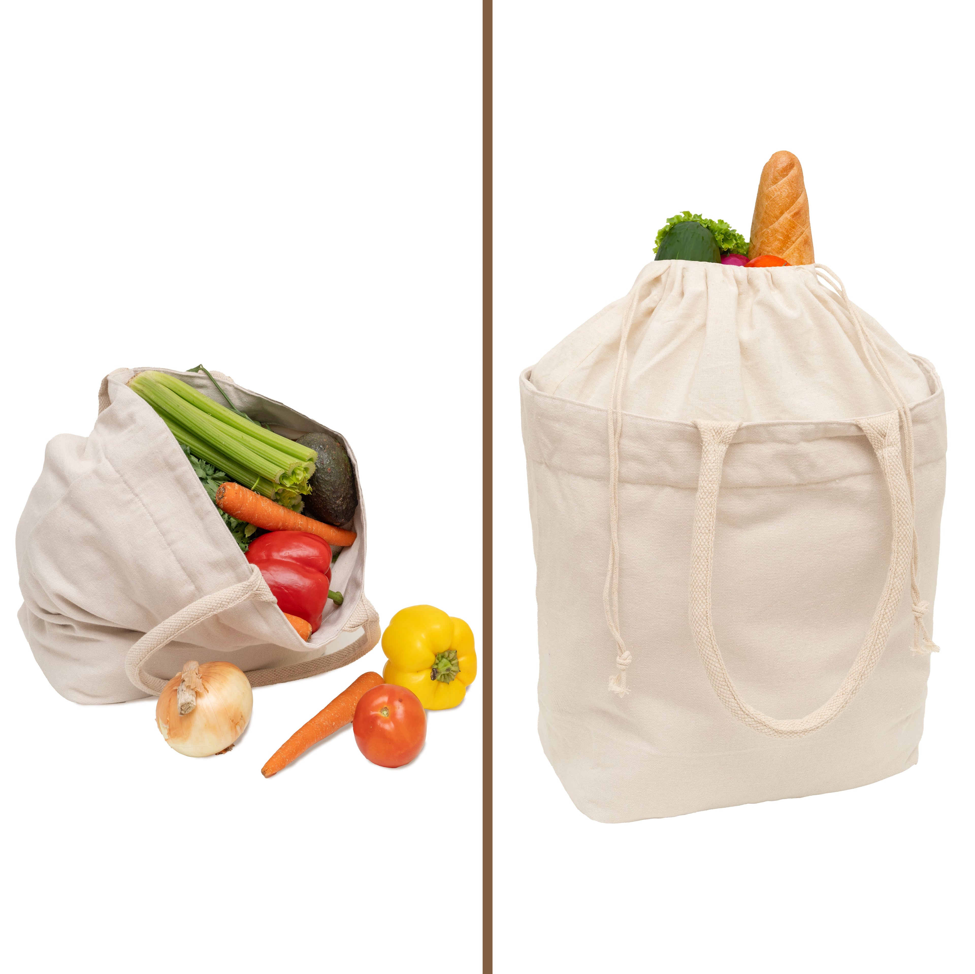 Canvas Grocery Tote with Drawstring — Organic Cotton, 70 lb Capacity