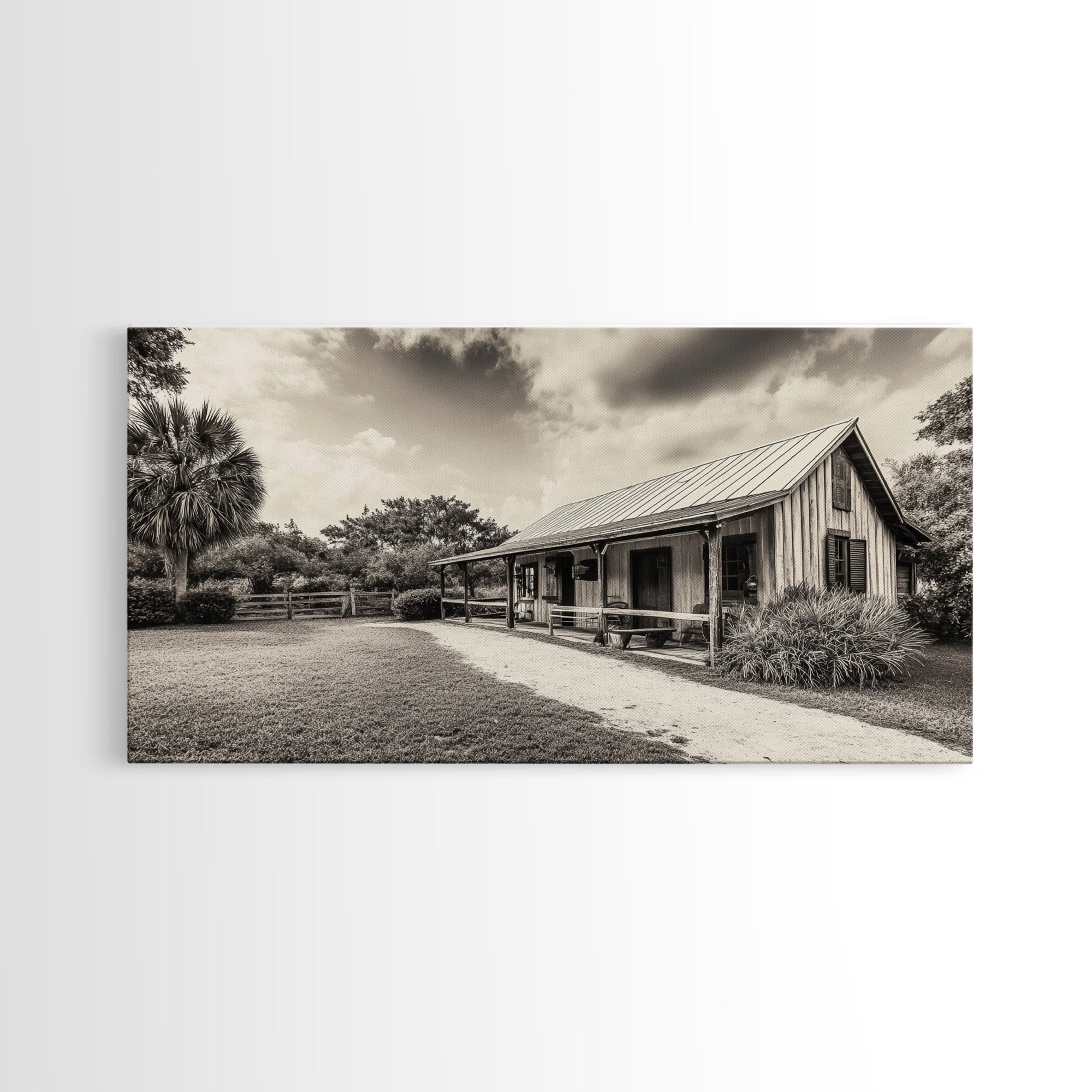 Rustic Cabin, Country House, Vintage Home, Farm Path, Framed Canvas Print, Farmhouse Wall Art, Living Room Decor, Autumn Country Vibes