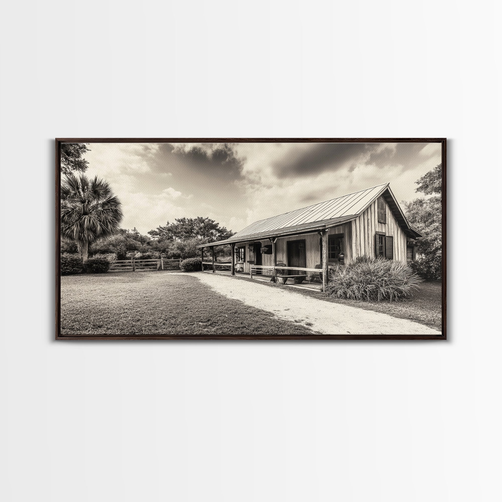 Rustic Cabin, Country House, Vintage Home, Farm Path, Framed Canvas Print, Farmhouse Wall Art, Living Room Decor, Autumn Country Vibes