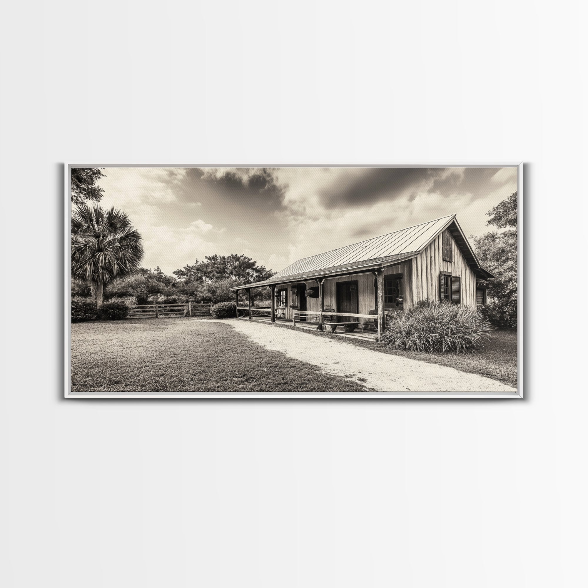 Rustic Cabin, Country House, Vintage Home, Farm Path, Framed Canvas Print, Farmhouse Wall Art, Living Room Decor, Autumn Country Vibes