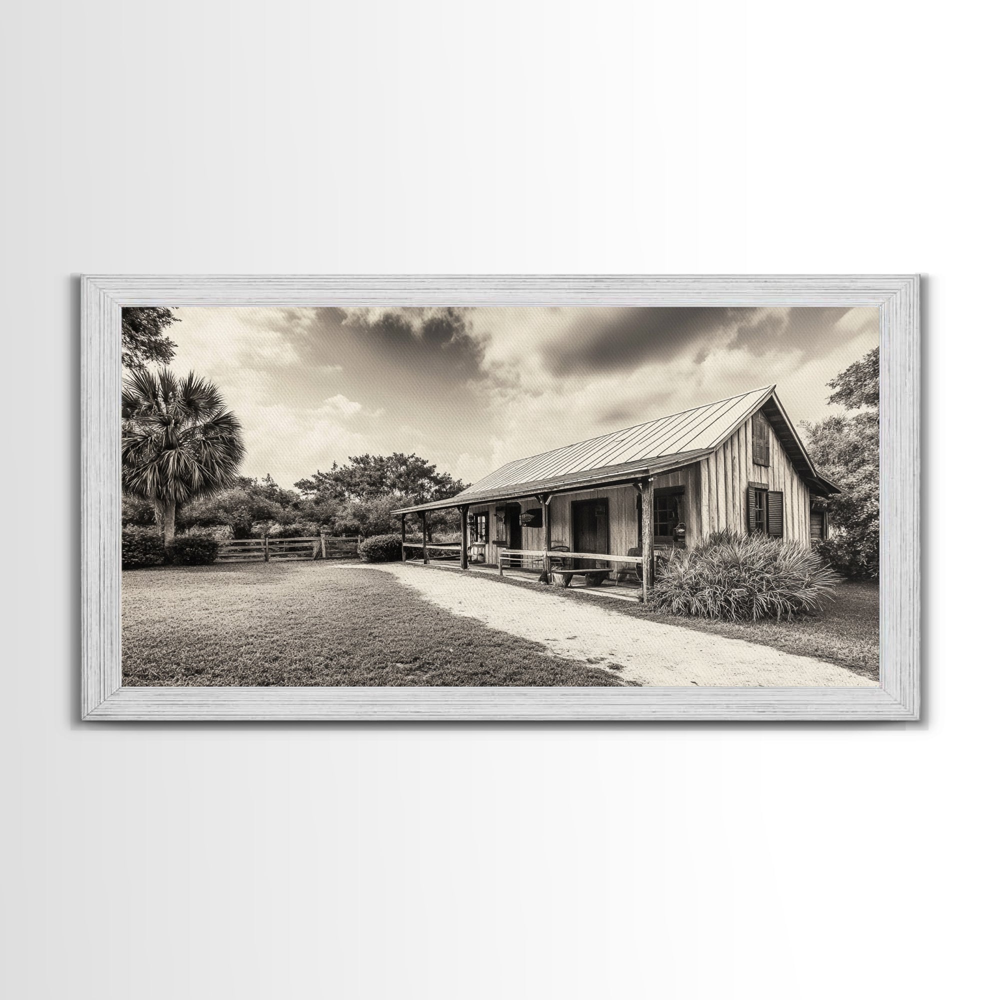 Rustic Cabin, Country House, Vintage Home, Farm Path, Framed Canvas Print, Farmhouse Wall Art, Living Room Decor, Autumn Country Vibes
