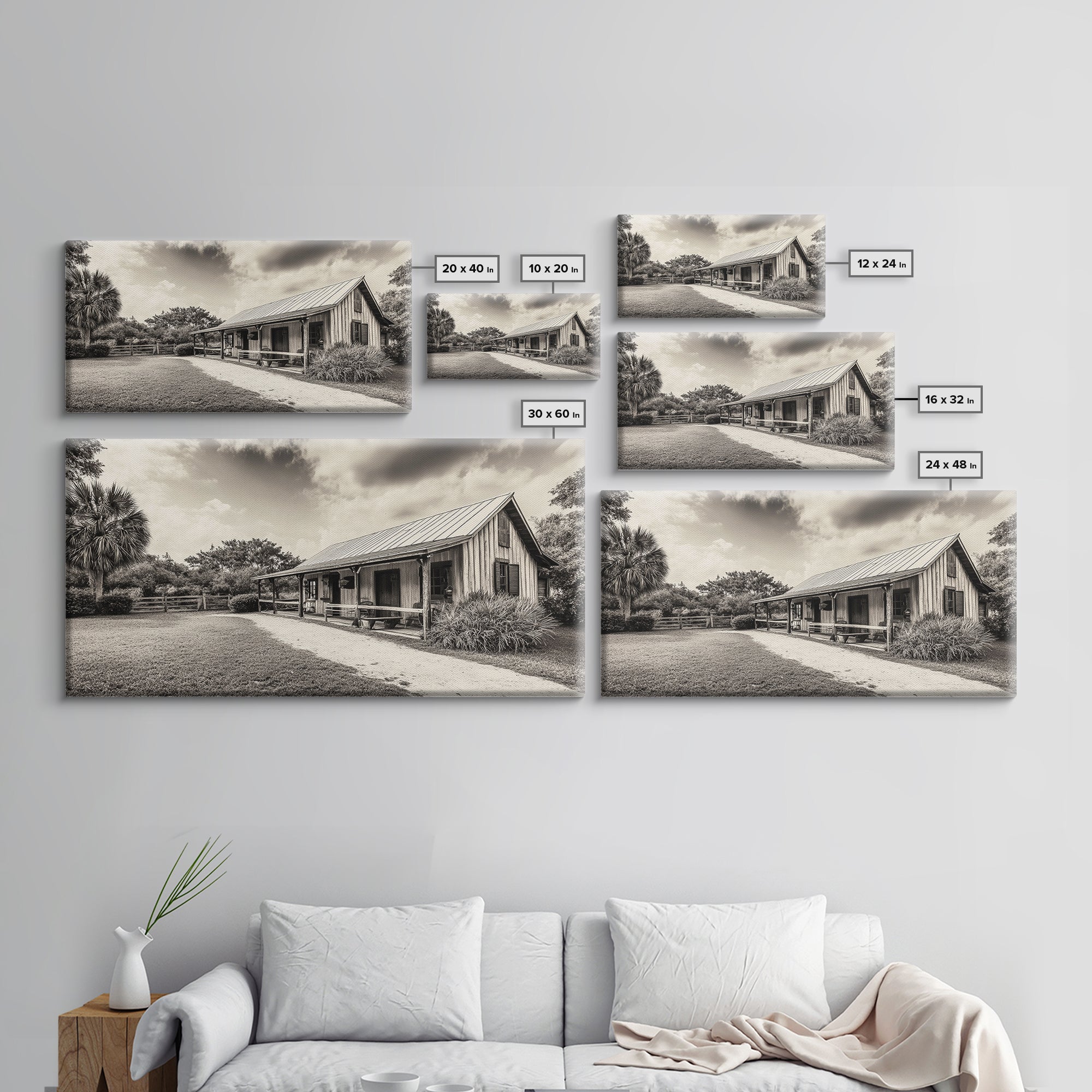 Rustic Cabin, Country House, Vintage Home, Farm Path, Framed Canvas Print, Farmhouse Wall Art, Living Room Decor, Autumn Country Vibes