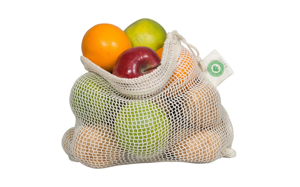 Organic Cotton Mesh Produce Bags — Reusable, Washable, 4 Sizes