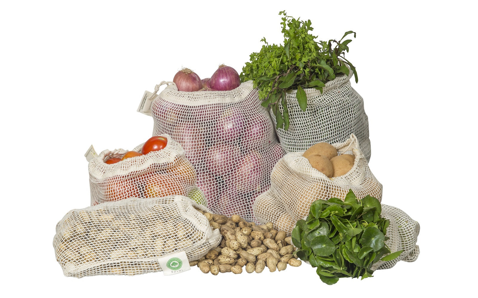 Organic Cotton Mesh Produce Bags — Reusable, Washable, 4 Sizes