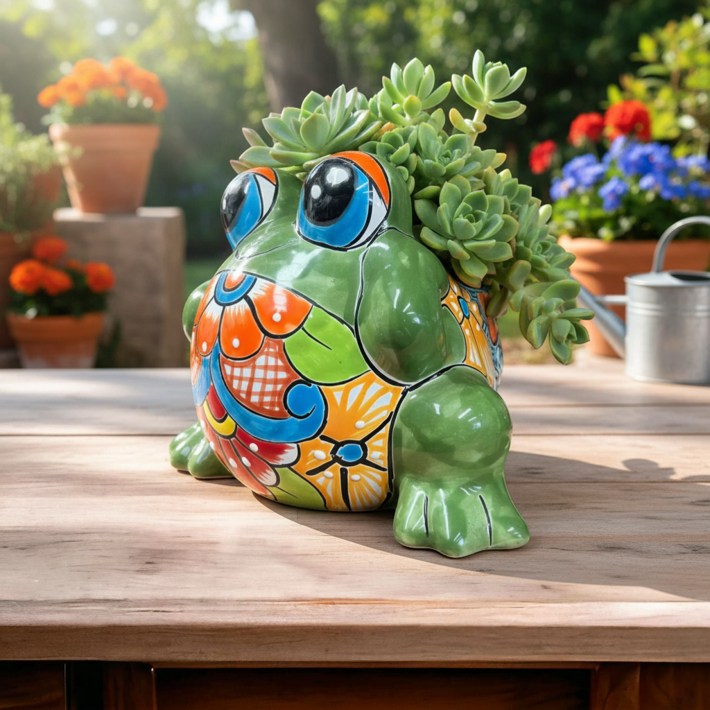 Colorful Talavera Frog Planter | Handcrafted Mexican Pottery Statue (Medium)